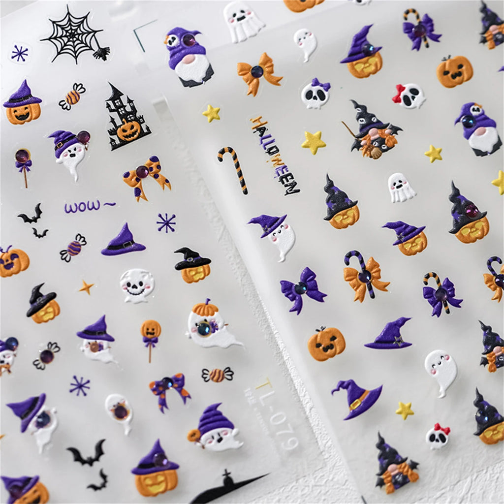 5D Halloween Nail Stickers – Pumpkin & Ghost Rhinestone Decals Nail Art Stickers QXL