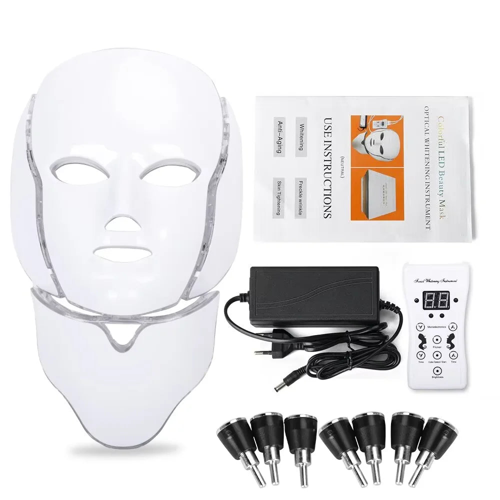 7-Color LED Light Therapy Face & Neck Mask | Skin Rejuvenation LED Therapy Face Mask QXL