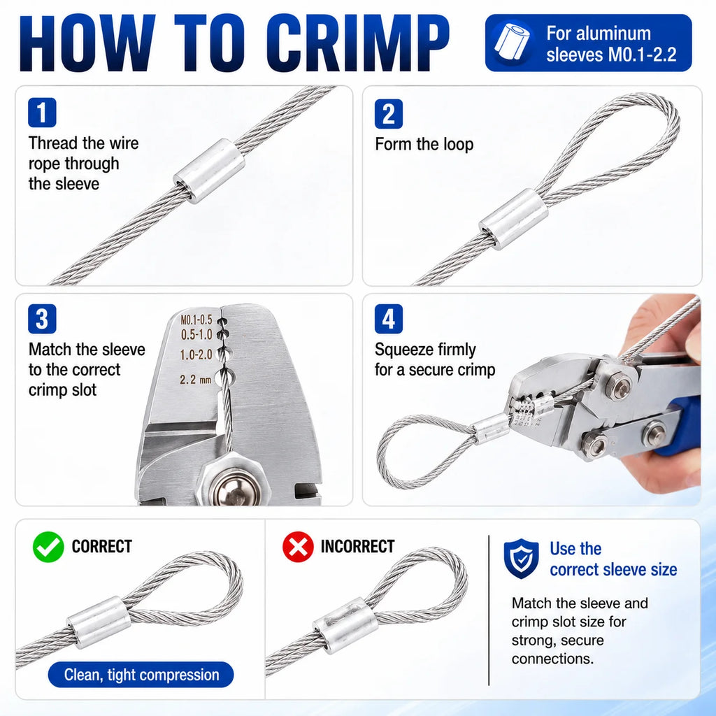 10-Inch 2-in-1 Wire Rope Crimping Pliers | Aluminum Sleeve Swager Wire Rope Crimping Pliers QXL