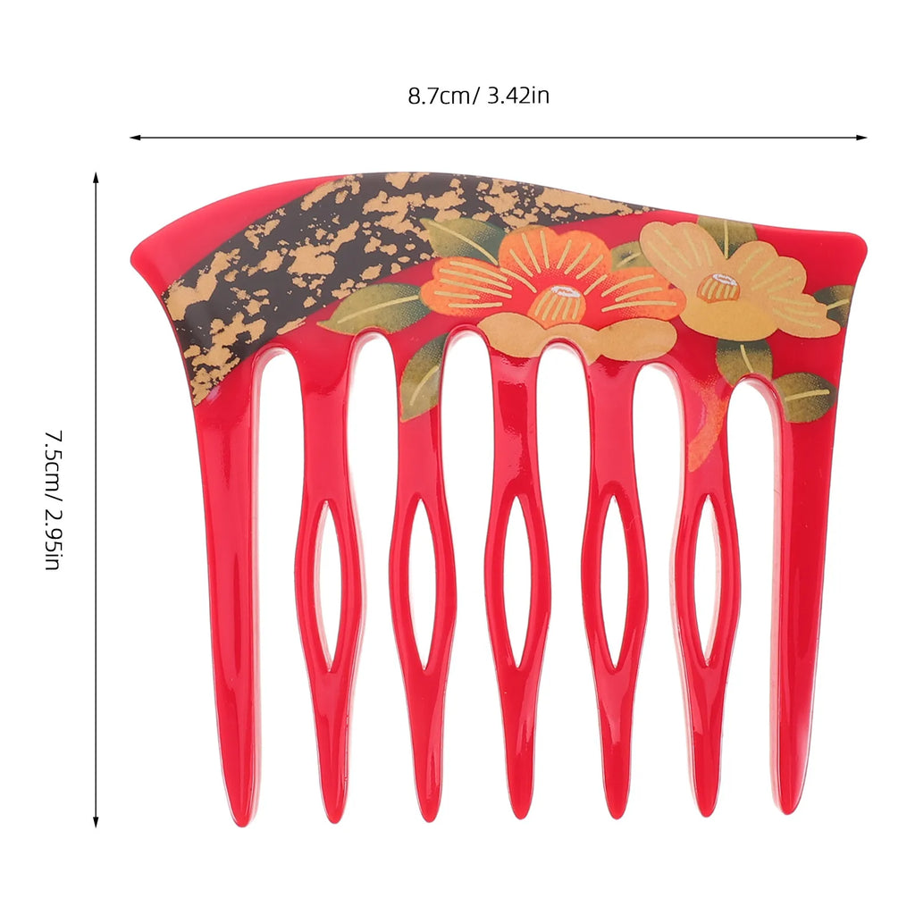Retro Floral French Hair Side Comb | 7-Tooth U-Shape Acrylic Hair Side Comb QXL