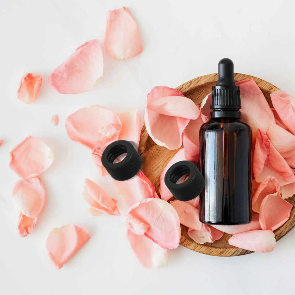 100-Pack 28mm Black PP Bottle Caps for Essential Oil Bottles Aromatherapy Bottle Caps QXL