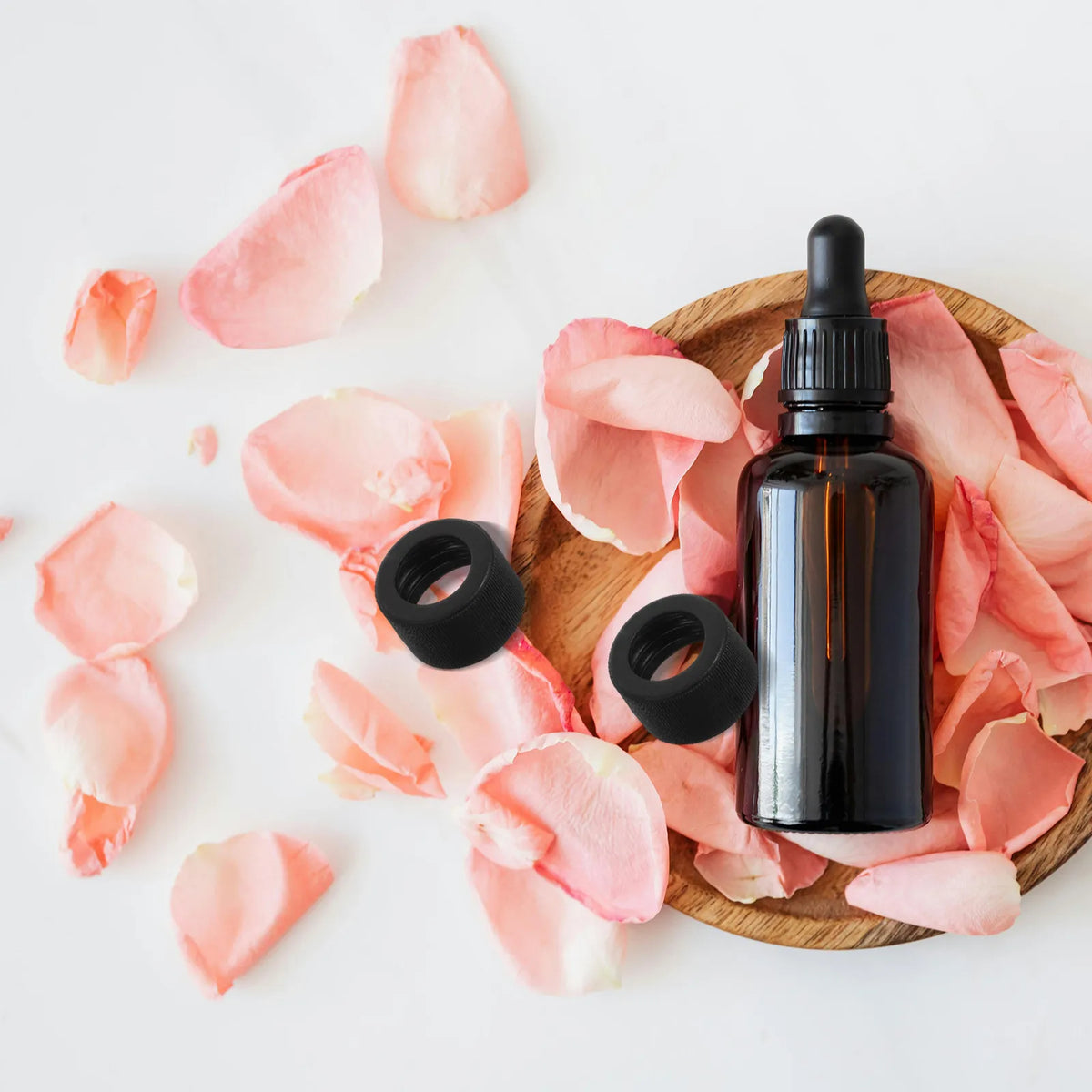 100-Pack 28mm Black PP Bottle Caps for Essential Oil Bottles Aromatherapy Bottle Caps QXL