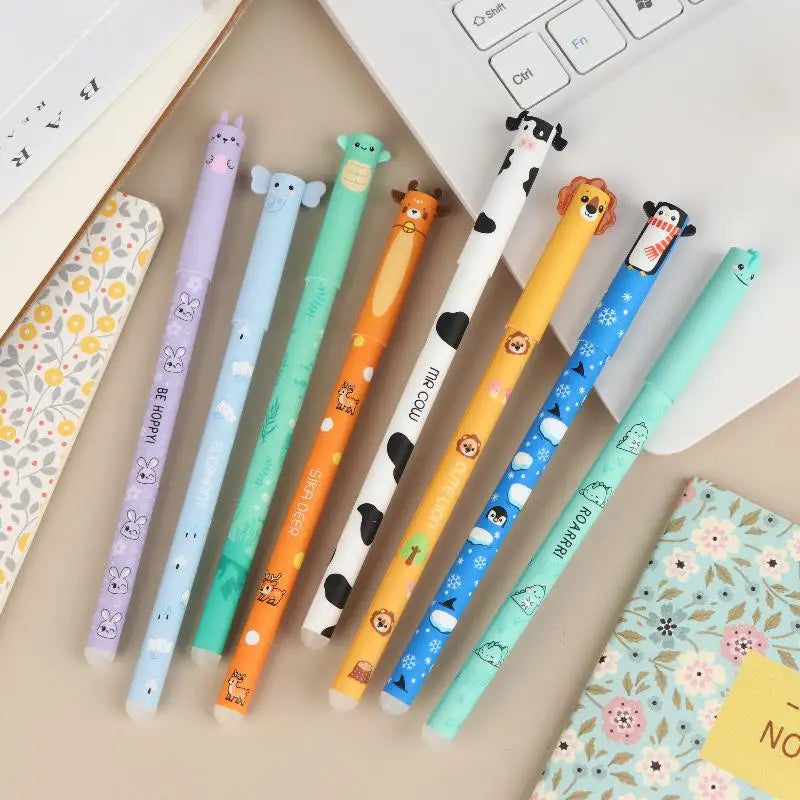 8-Pack Cartoon Animal Erasable Gel Pens | 0.5mm Colorful Ink Erasable Gel Pens QXL