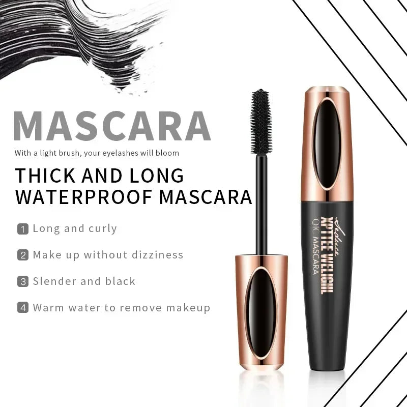 4D Waterproof Mascara & Eyeliner | Thick Long Curling Lashes Mascara & Eyeliner QXL