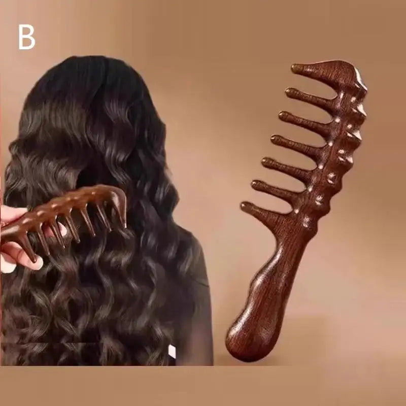 Wide Tooth Wood Comb – Long Handle for Curly Hair & Wigs Wide Tooth Hair Comb QXL B