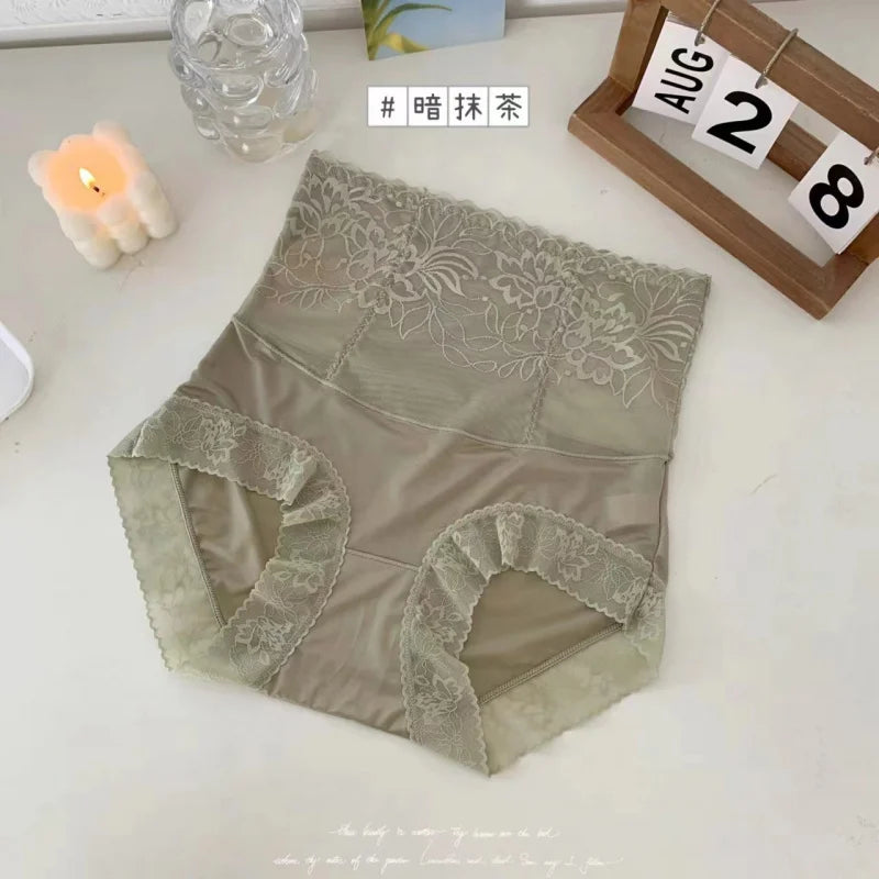 Women's Lace High-Waist Tummy Control Panties | Silk Crotch Tummy Control Panties QXL