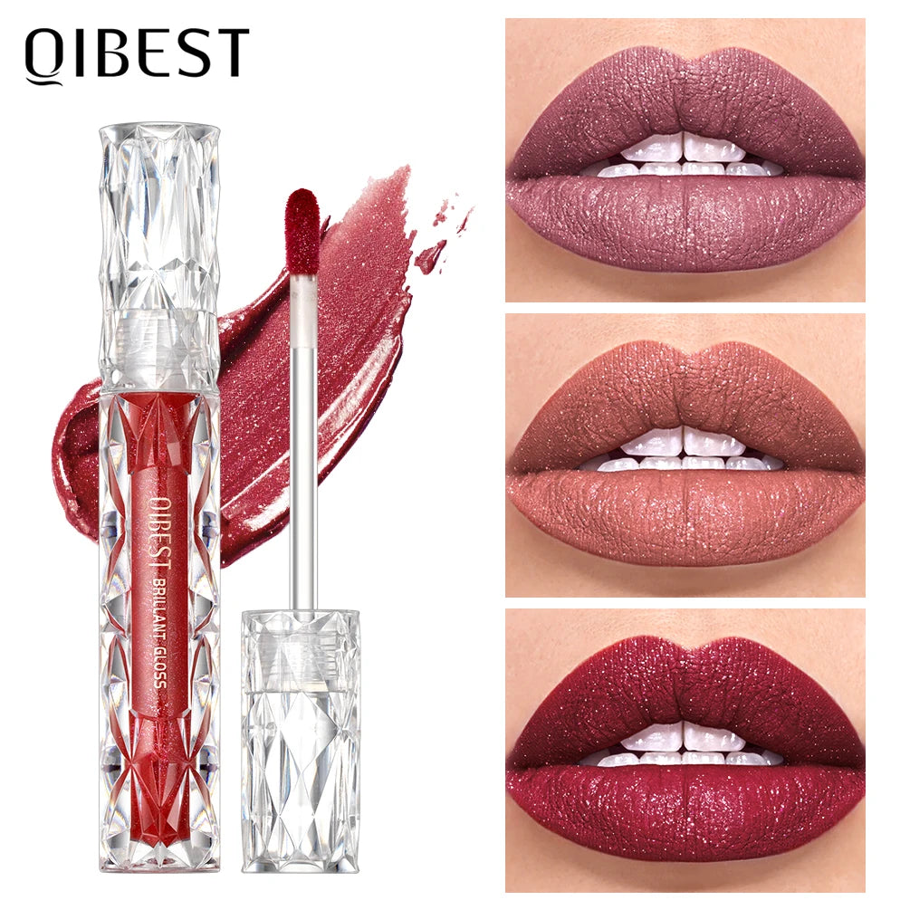 QIBEST Glitter Shimmer Lip Gloss | Pearlescent Liquid Lipstick Glitter Lip Gloss QXL