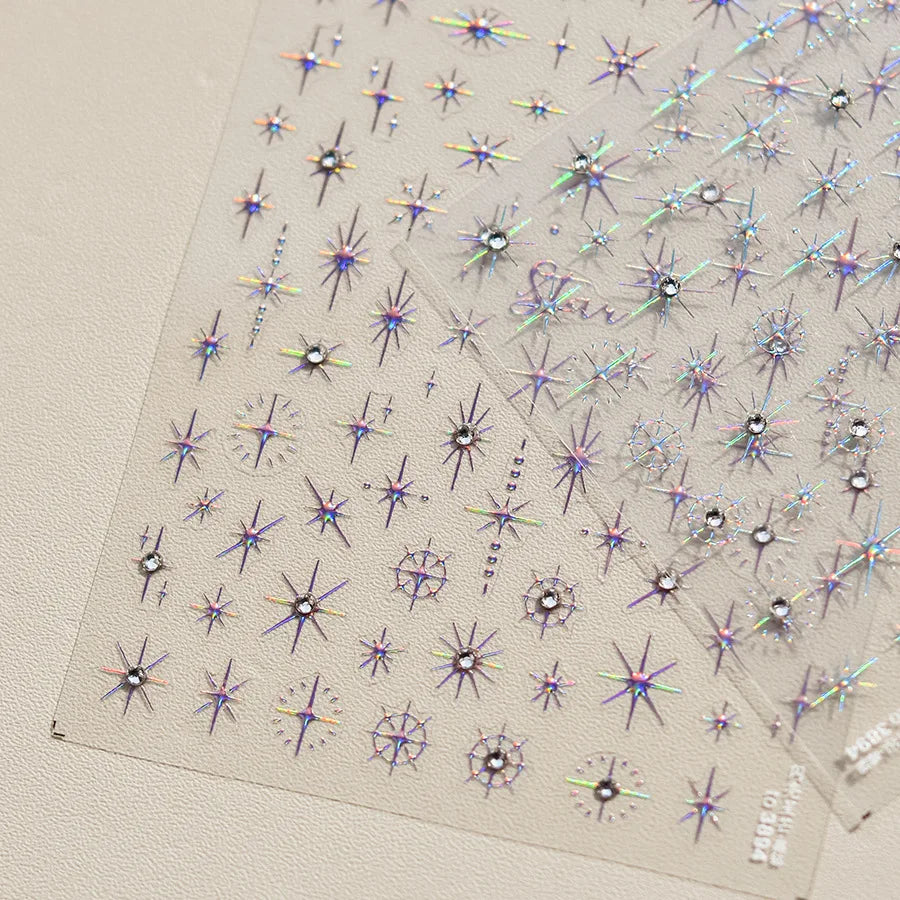 5D Bronzing Star Nail Stickers | Gold Silver Laser Decals Nail Art Stickers QXL
