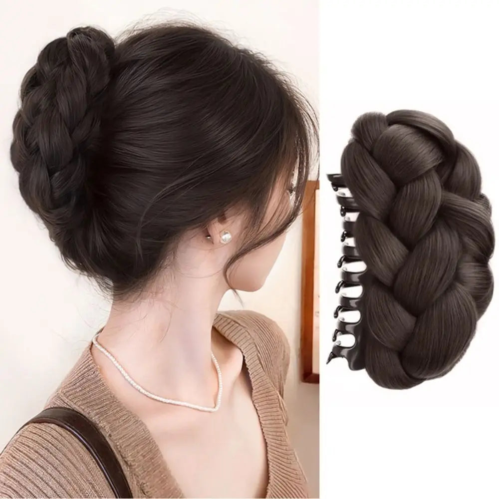 Synthetic Hair Bun Claw Clip | Fluffy Brown & Black Hairpiece Hair Bun Clip QXL