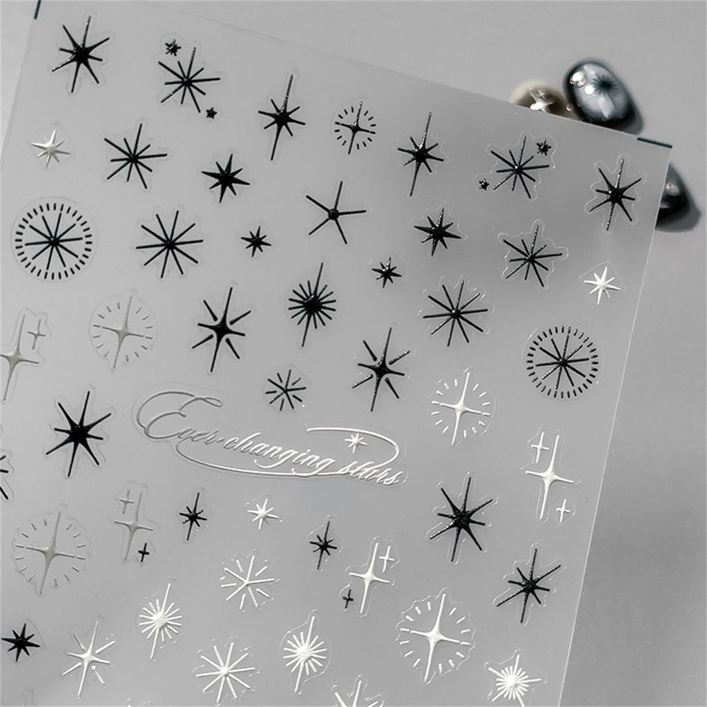 5D Black & White Star Nail Art Stickers | Punk Kawaii Decals Nail Art Stickers QXL 1pcs TS-3321