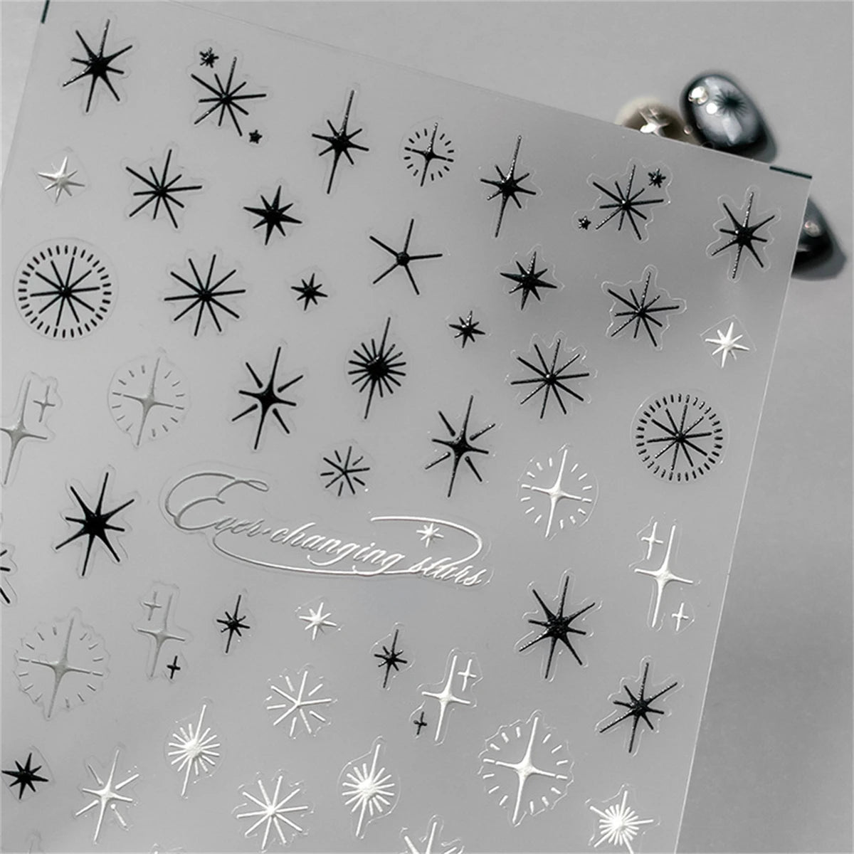 5D Black & White Star Nail Art Stickers | Punk Kawaii Decals Nail Art Stickers QXL 1pcs TS-3321