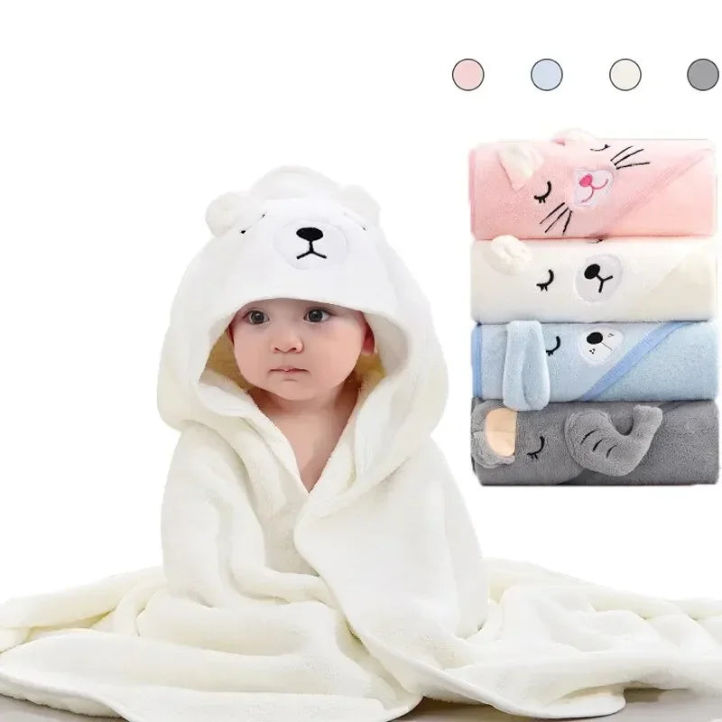 Baby Hooded Bathrobe Towel | Coral Fleece Swaddle 0–36M Baby Hooded Bathrobe QXL