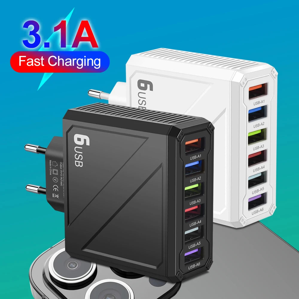 6-Port USB Wall Charger QC3.0 Fast Charging | Multi Plug USB Wall Charger QXL