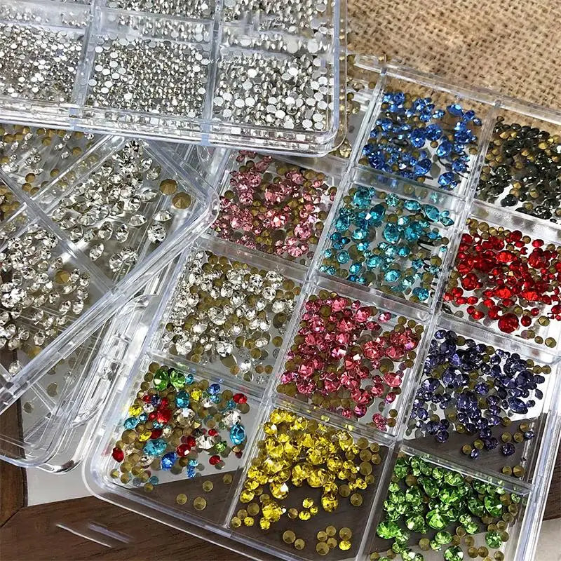 12-Grid Crystal Flatback Nail Rhinestones | DIY Nail Art Nail Art Rhinestones QXL