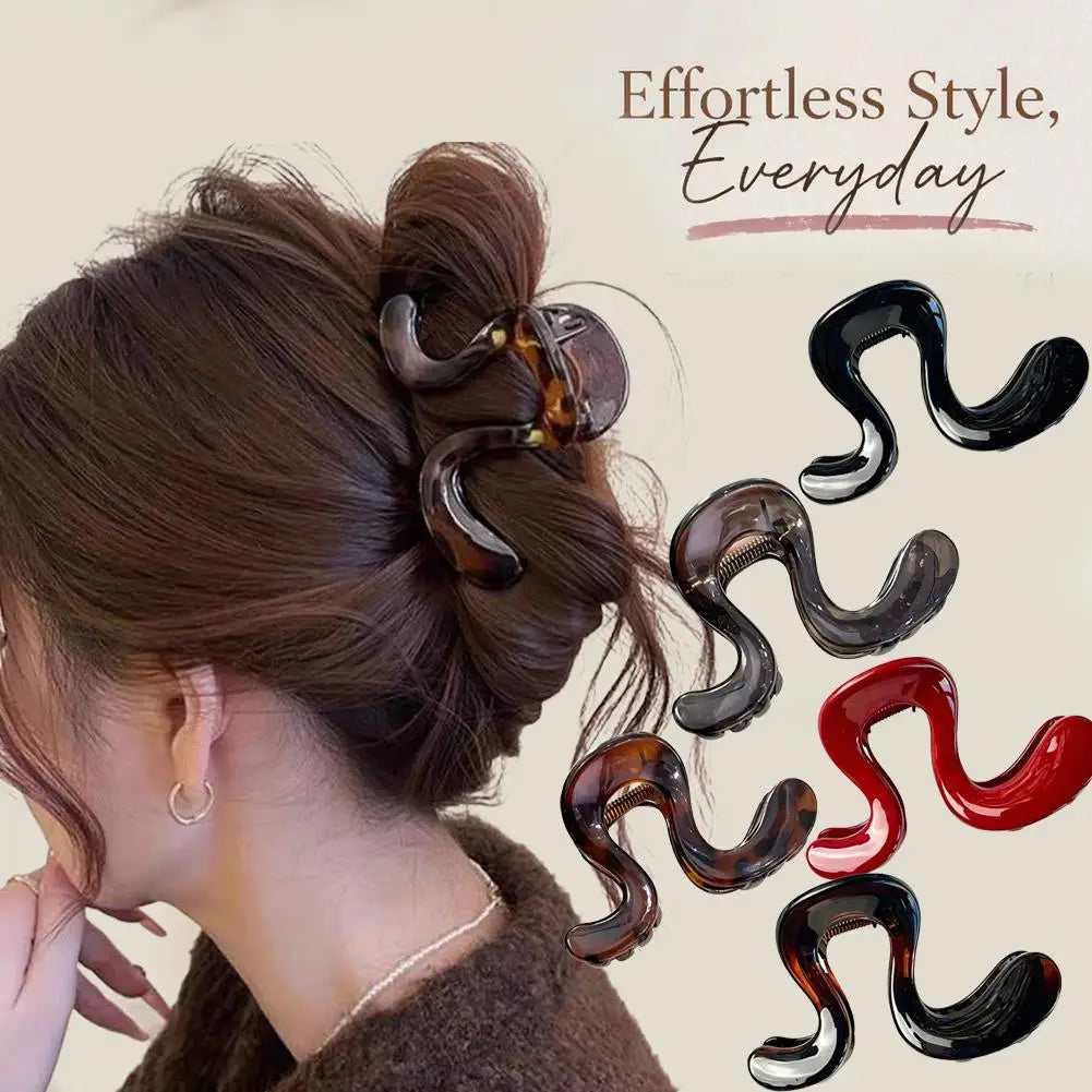 Women's S-Wave Claw Clip | Elegant Wavy Hair Catch Hair Claw Clip QXL