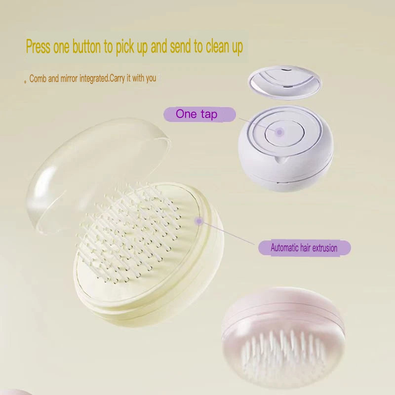 Portable Telescopic Comb with Mirror | One-Click Self-Cleaning Telescopic Hair Comb QXL