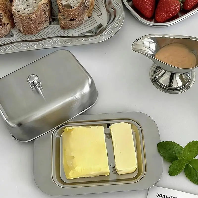 Stainless Steel Butter Dish with Lid | Fridge & Countertop Butter Dish QXL