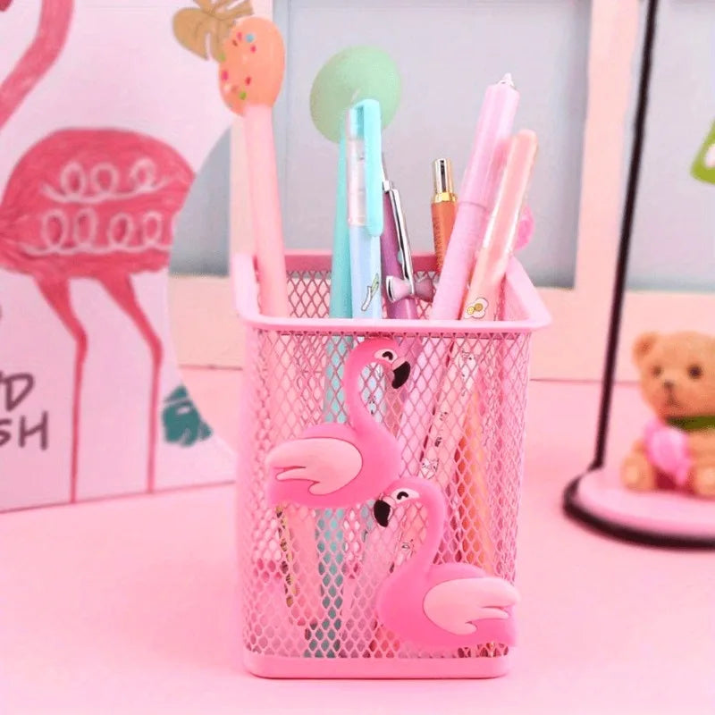 Pink Flamingo Metal Pen Holder | Stylish Desk Organizer Desk Pen Holder QXL