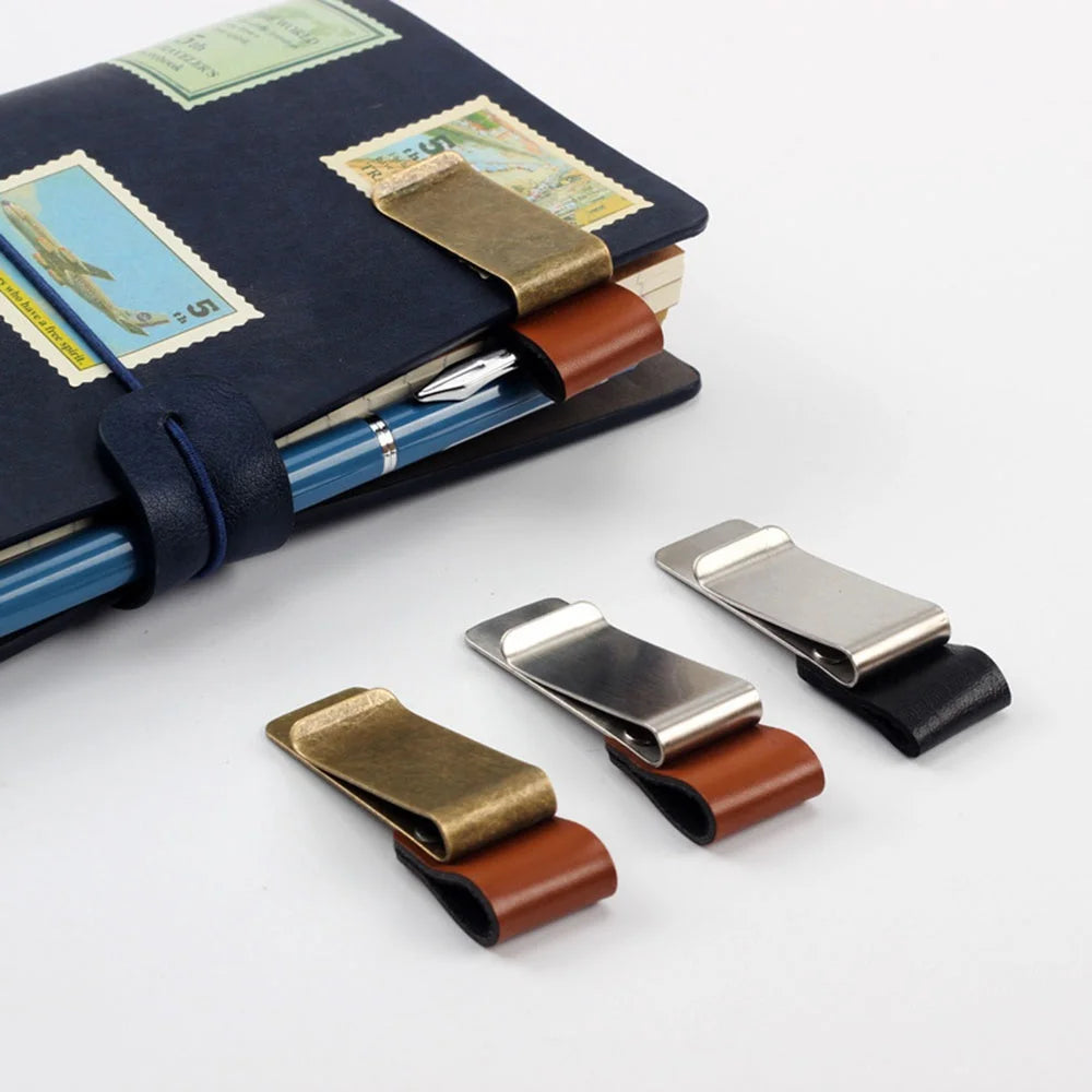 Leather & Brass Pen Holder Clip for Travelers Notebook Journal Pen Holder Clip QXL