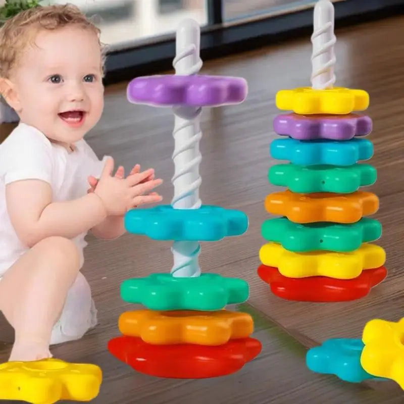 Montessori Rainbow Stacking Spinning Tower Toy | Kids Gift Montessori Stacking Toy QXL