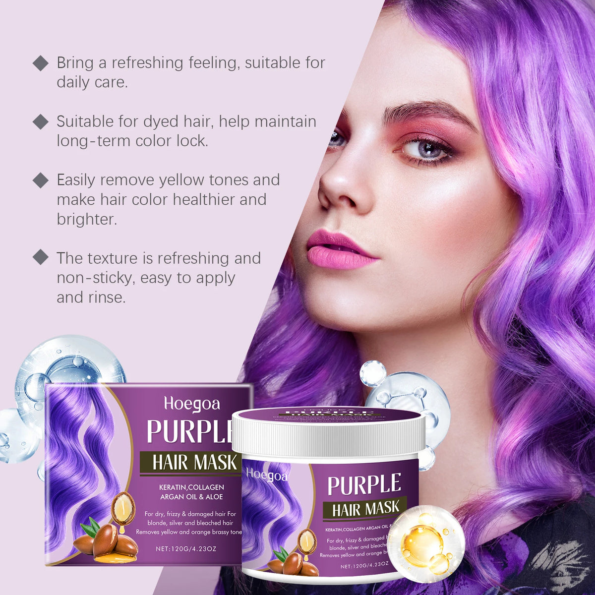 HOEGOA Purple Hair Mask – Toning, Color Lock & Moisture Purple Hair Mask QXL