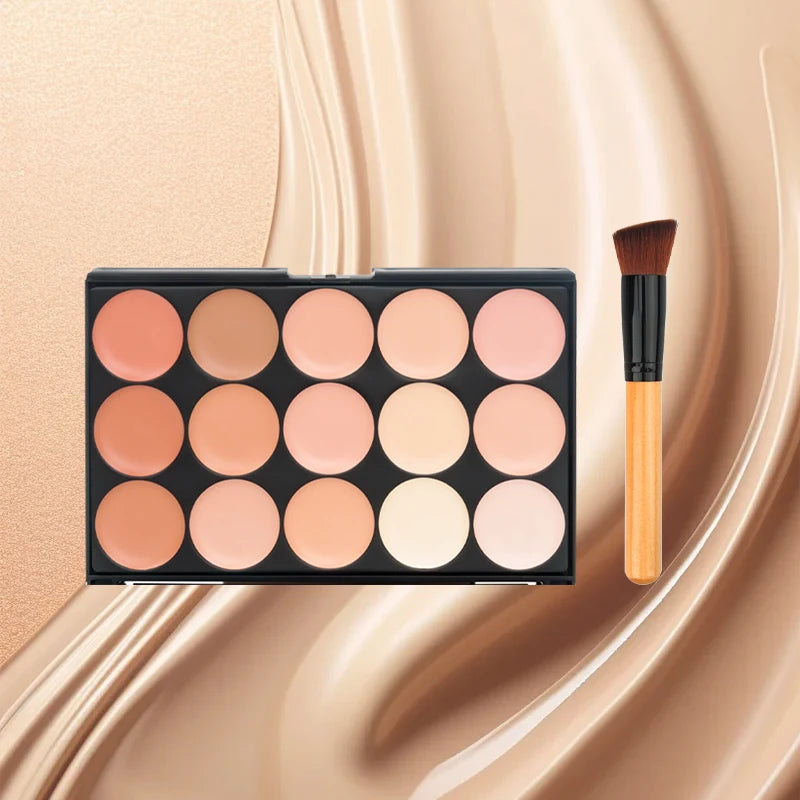 15-Color Concealer Palette & Brush | Full Coverage Makeup Concealer Palette QXL