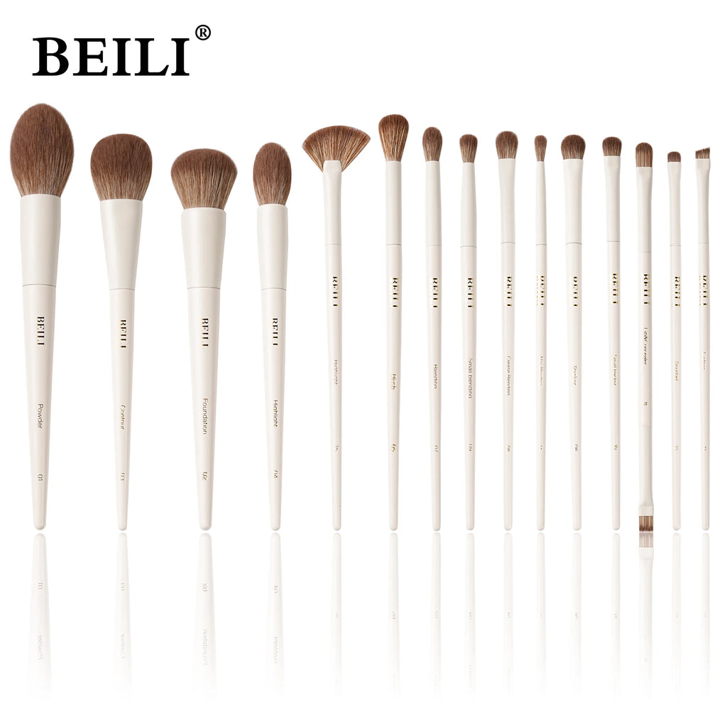 BEILI 15-Pc Synthetic Makeup Brush Set | Vegan Foundation & Eye Makeup Brush Set QXL A15