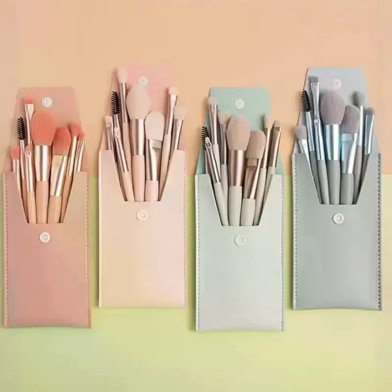 8-Piece Makeup Brush Set with PU Case | Soft Synthetic Bristles Makeup Brush Set QXL