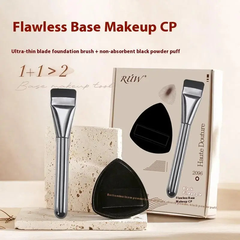 Flat Top Foundation Brush & Powder Puff Set | Makeup Tools Foundation Brush Set QXL