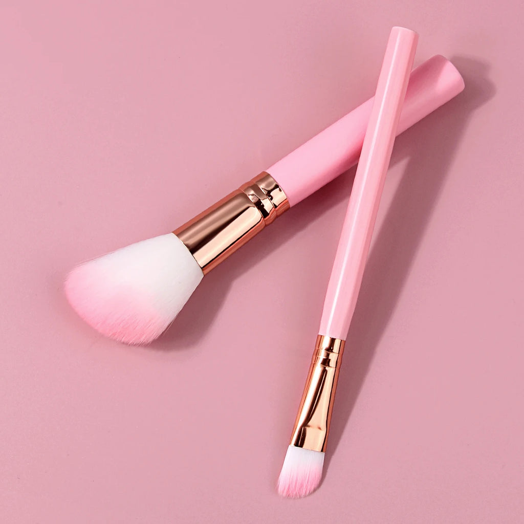 KOSSHOW 2-Pc Blush & Eyeshadow Brush Set | Pink Wood Handle Makeup Brush Set QXL