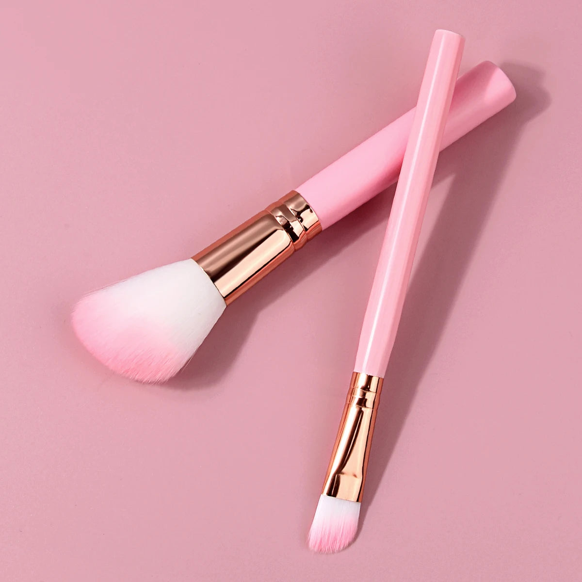 KOSSHOW 2-Pc Blush & Eyeshadow Brush Set | Pink Wood Handle Makeup Brush Set QXL