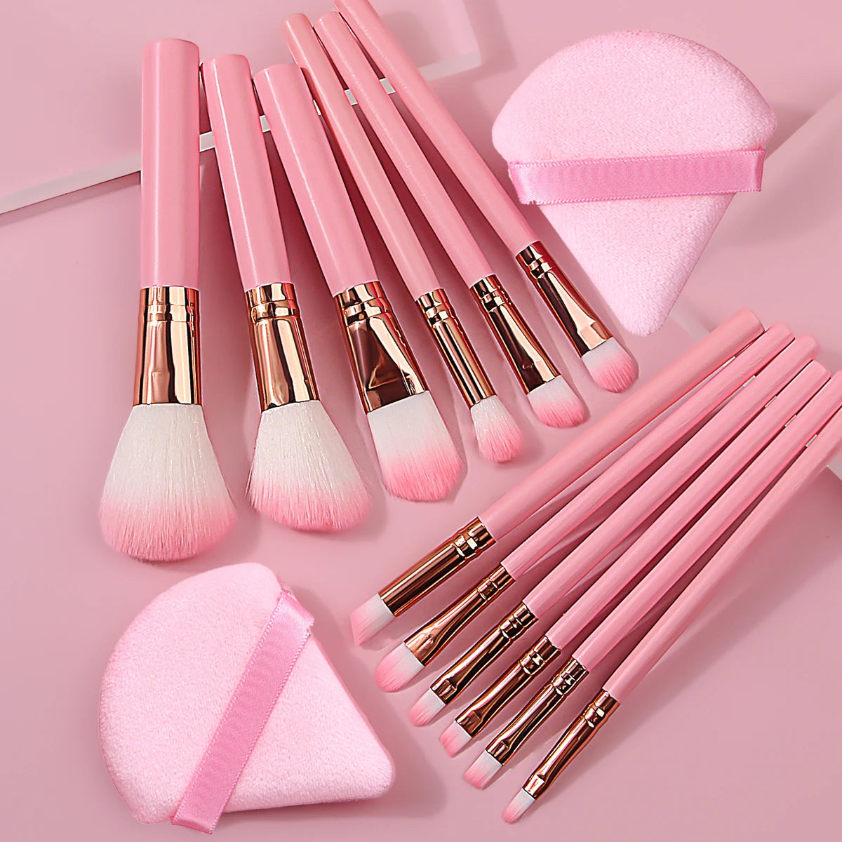 14-Pc Pink Makeup Brush Set | Sponge, Puff & Full Kit Makeup Brush Set QXL Pink