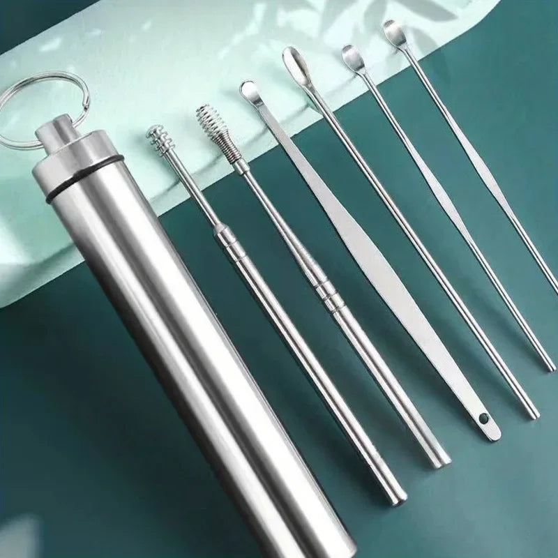 6-Piece Stainless Steel Ear Wax Removal Kit | Spiral Scoop Ear Cleaning Tool QXL