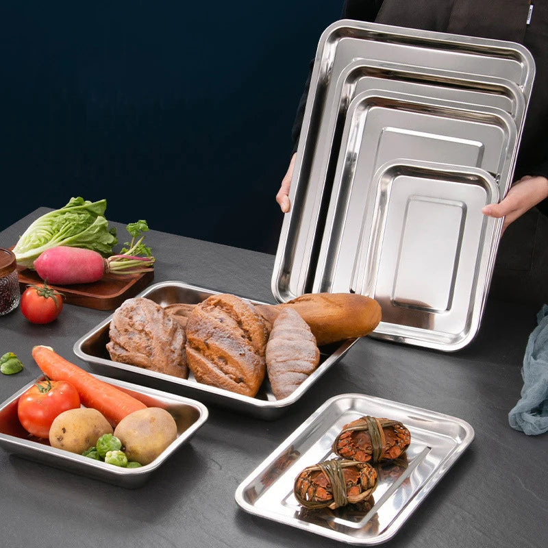 304 Stainless Steel Rectangle Serving Tray | BBQ & Kitchen Stainless Steel Serving Tray QXL