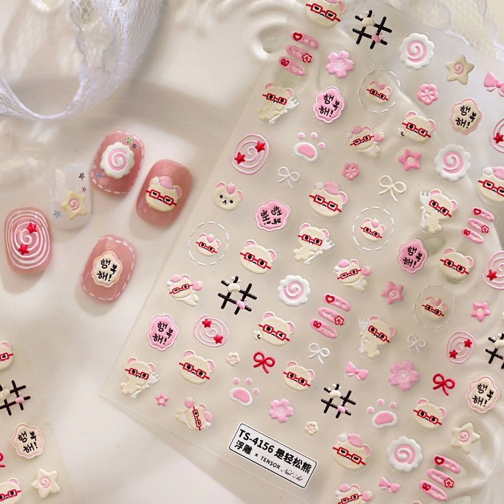5D Rilakkuma Nail Stickers – Pink Bow Sakura Self-Adhesive Decals Nail Art Stickers QXL