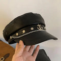 Vintage Rivet Leather Beret | Y2K Gothic Lolita Newsboy Cap Faux Leather Beret QXL A2