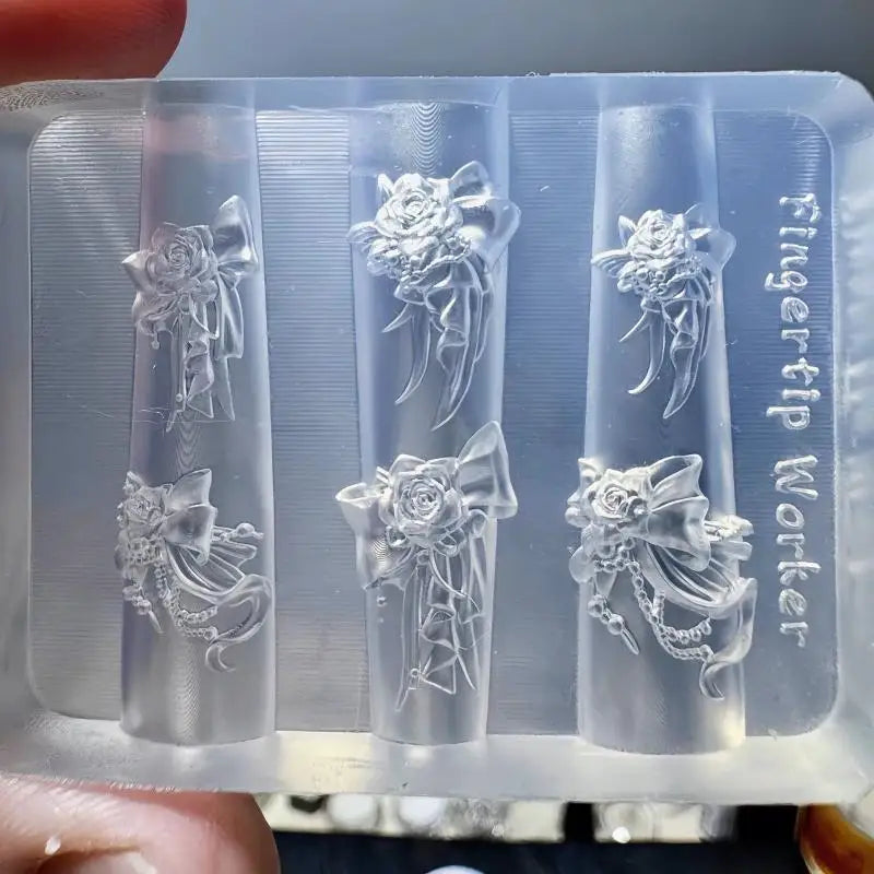 3D Resin Nail Art Mold – Rose, Bow & Floral Charm Templates Nail Art Mold QXL