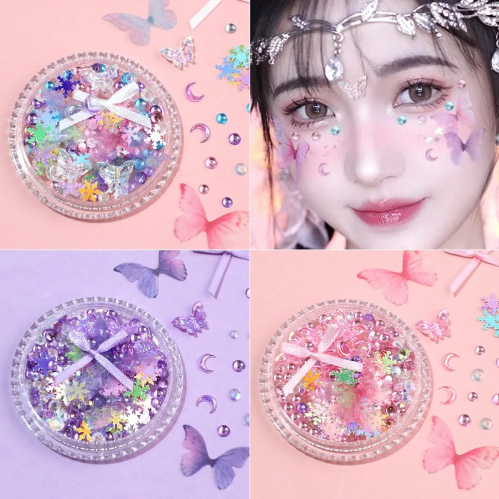 Butterfly Pearl Face Gem Stickers | DIY Bridal Diamond Eye Decor Face Gem Stickers QXL