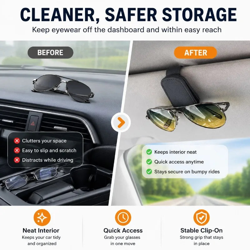 Magnetic Car Sun Visor Sunglasses Holder | PU Leather Clip Car Visor Organizer QXL