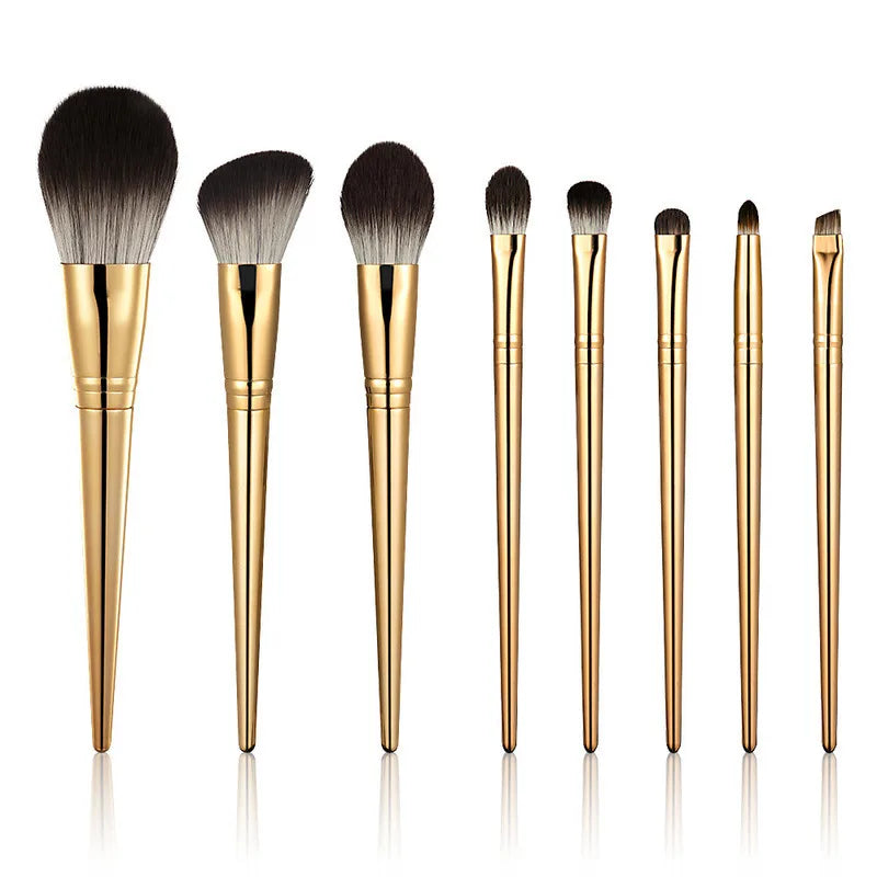 8-Pc Golden Makeup Brush Set | Soft Nylon Bristles & PU Bag Makeup Brush Set QXL