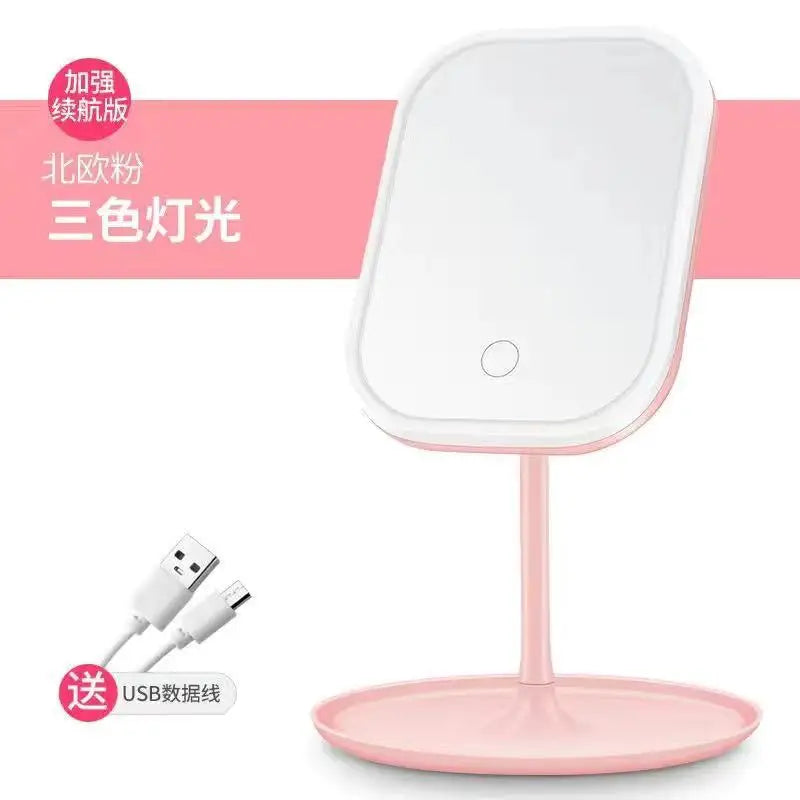LED Vanity Mirror | 3-Color Fill Light & USB Charging Desktop LED Vanity Mirror QXL 3color