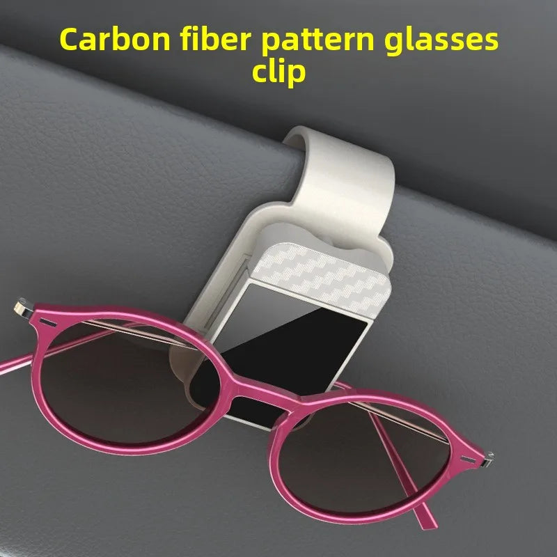 Car Sun Visor Sunglasses Clip & Card Holder – Carbon Fiber Car Visor Organizer QXL