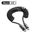 120W Retractable USB-C Fast Charge Spring Car Charger Cable USB-C Charger Cable QXL Black C to C 2m