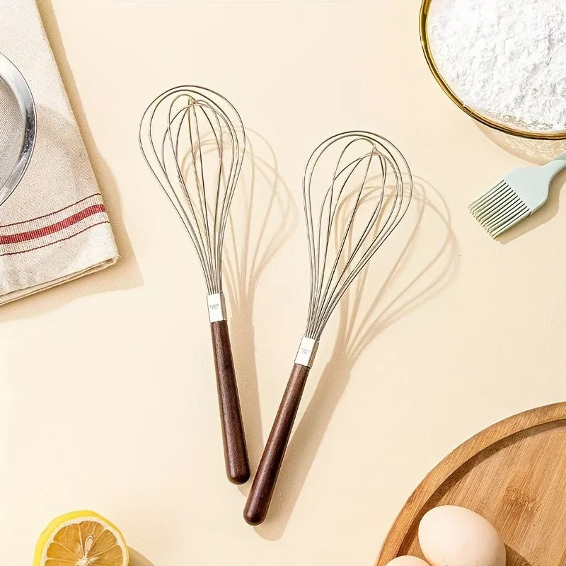 Manual Stainless Steel Egg Beater | Wooden Handle Whisk Manual Egg Beater QXL