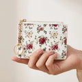 Floral Mini Card Holder Wallet | Coin Purse & Card Organizer Mini Card Wallet QXL Red flower keychain