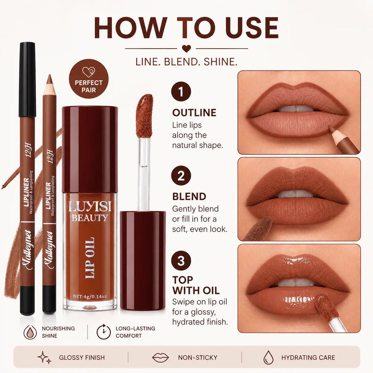 Velvet Matte Lip Liner & Glossy Hydrating Lip Oil Set – 2 Pcs Lip Makeup Set QXL