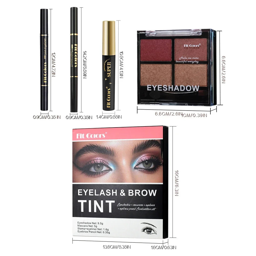 Fit Colors 4-in-1 Eye Makeup Set | Shadow, Mascara, Liner & Brow Eye Makeup Set QXL