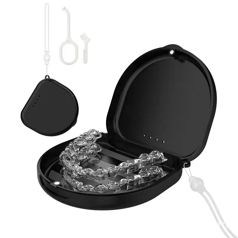 Portable Denture & Retainer Storage Case with Lanyard Denture Storage Case QXL Black Lanyard