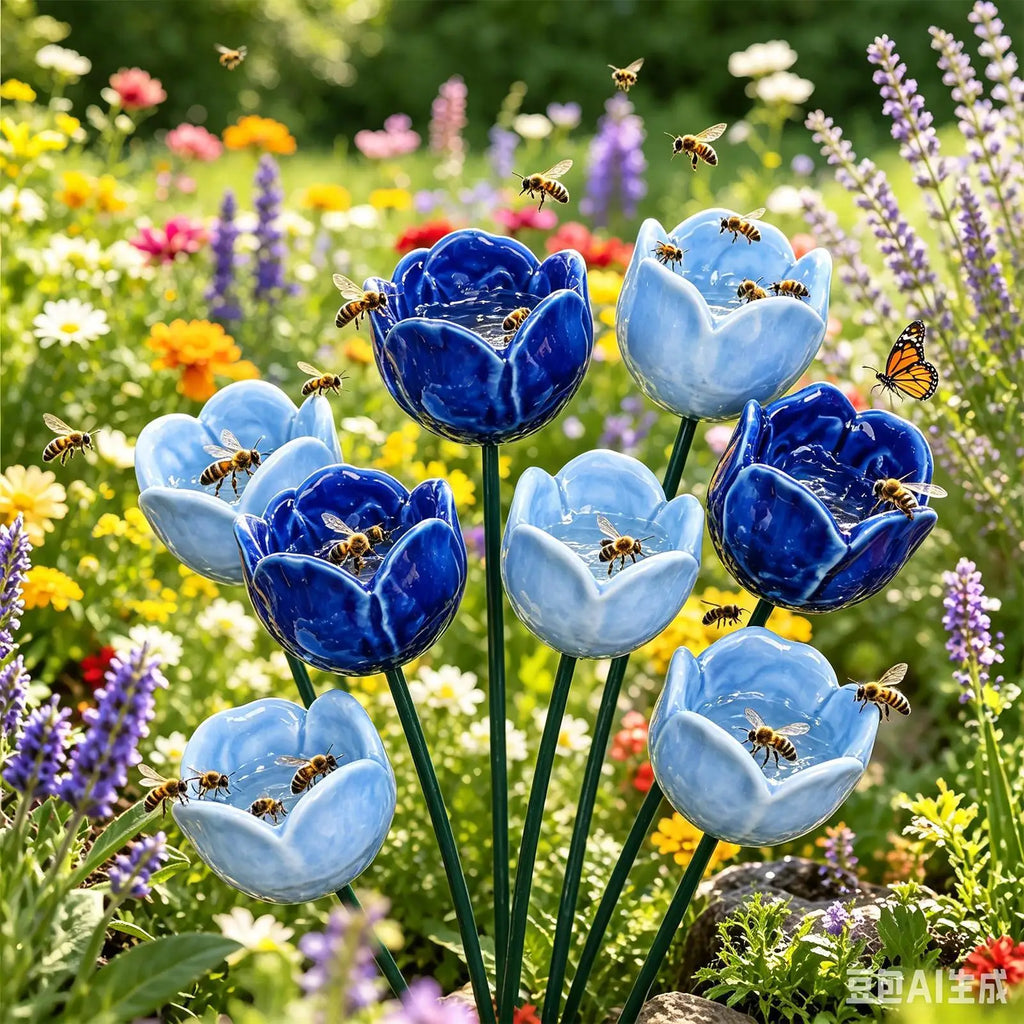 4-Pack Ceramic Bee & Butterfly Watering Station | Garden Decor Garden Watering Station QXL
