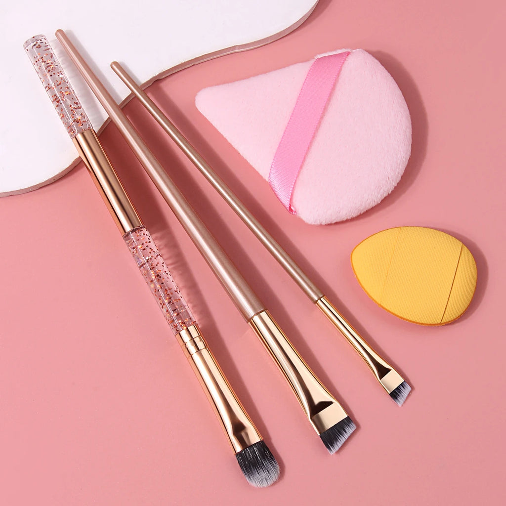 KOSSHOW 5-Pc Rose Gold Eye Makeup Brush Set & Sponge Eye Makeup Brush Set QXL